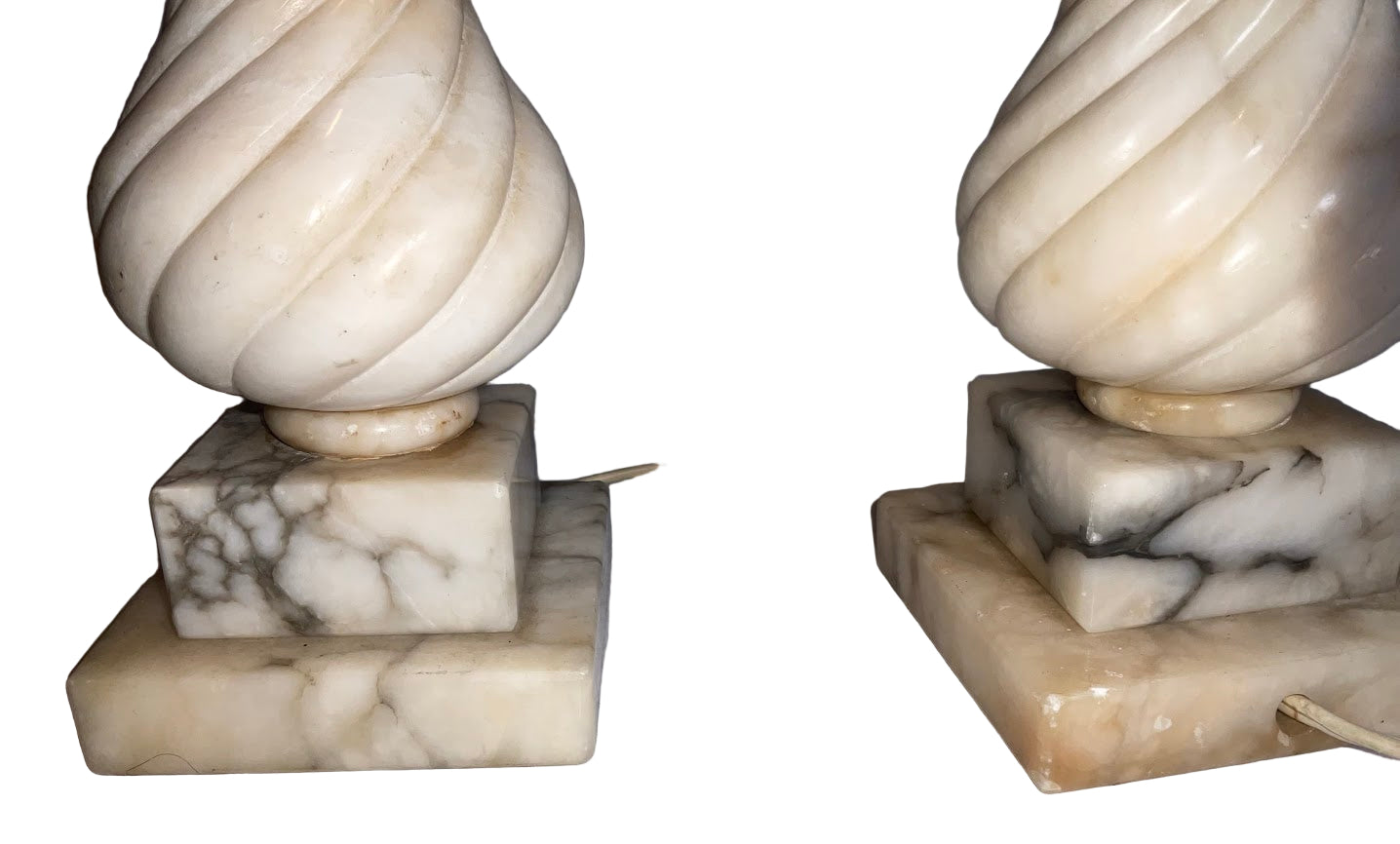 Beautiful Pair of Vintage Italian Hand Carved Alabaster Table Lamps