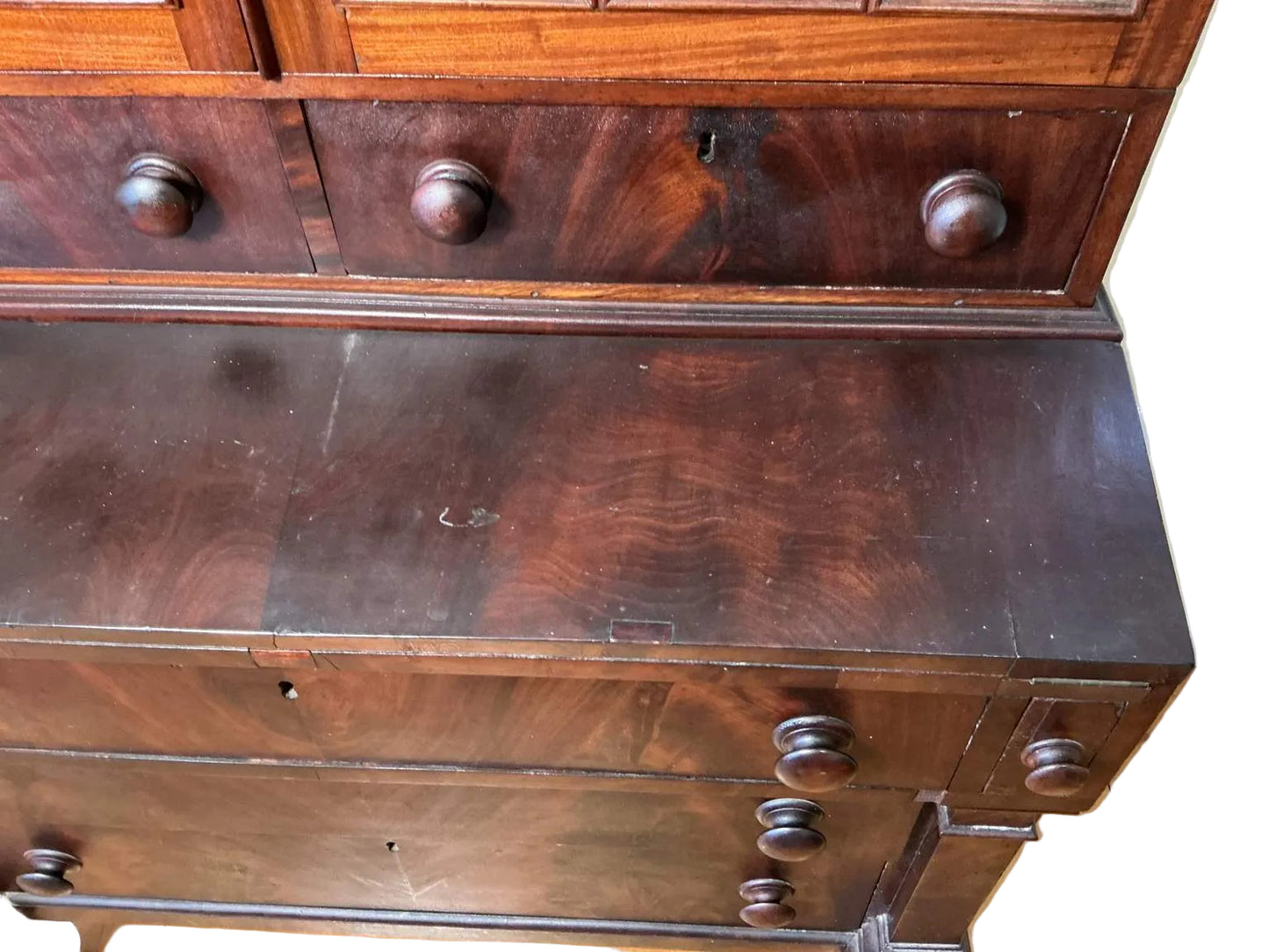 Antique American Federal Style Flame Mahogany Secretary-Bookcase Early 1800