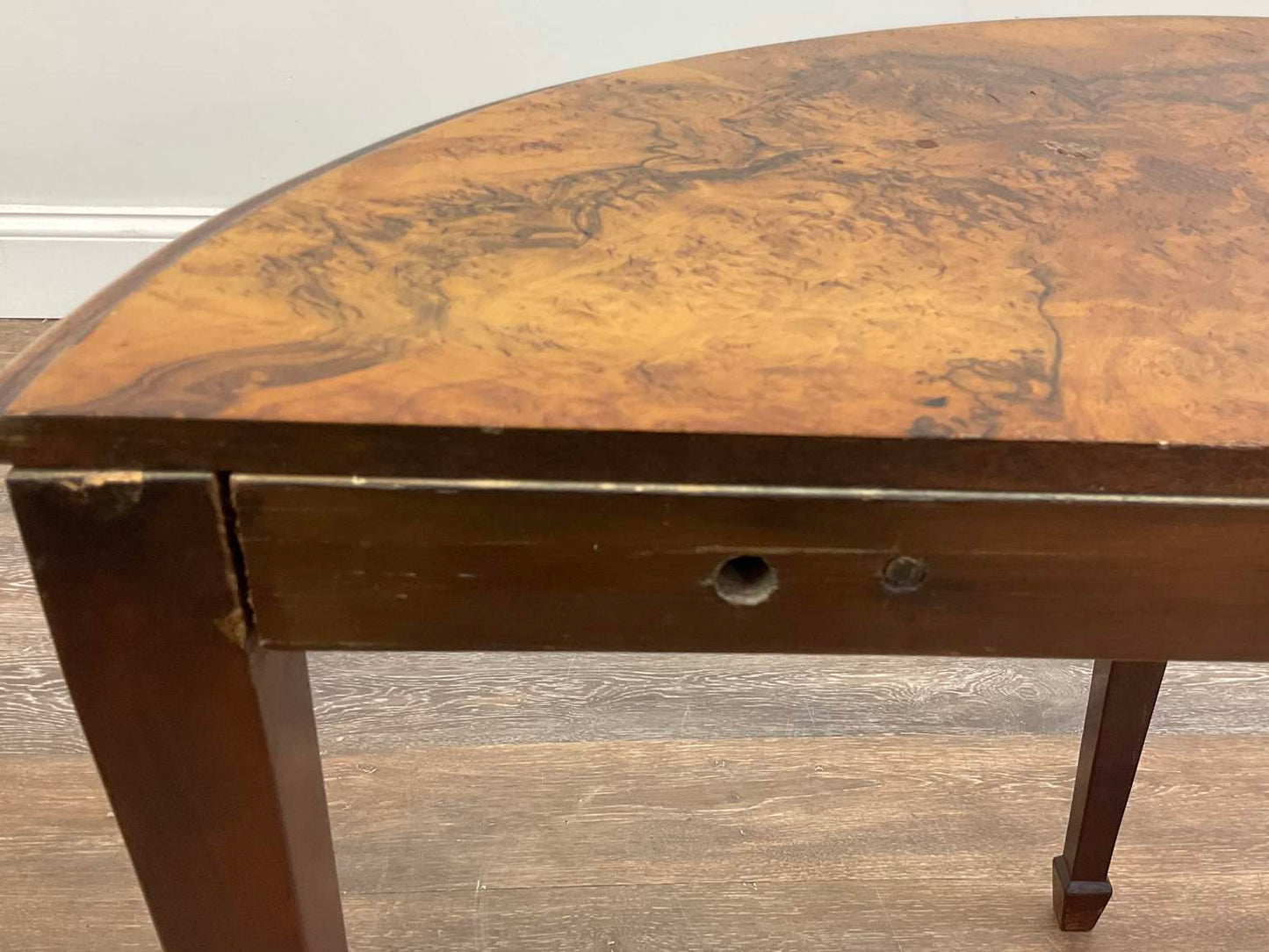 Antique George III Style Walnut Burl Demi-Lune Table/Console