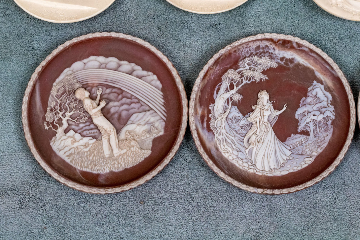 Unique Assembled Collection Of Fifteen Relief Decorated Ceramic Plates