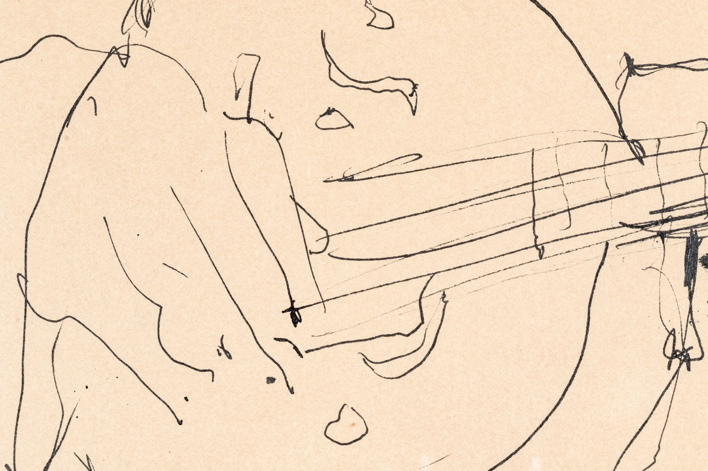 Gino Hollander (American, 1924-2015) Pen On Paper, Man Playing The Banjo