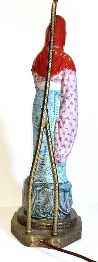 Vintage Quan Yin Chinese Porcelain Figural Table Lamp, Famille Rose, 1950s