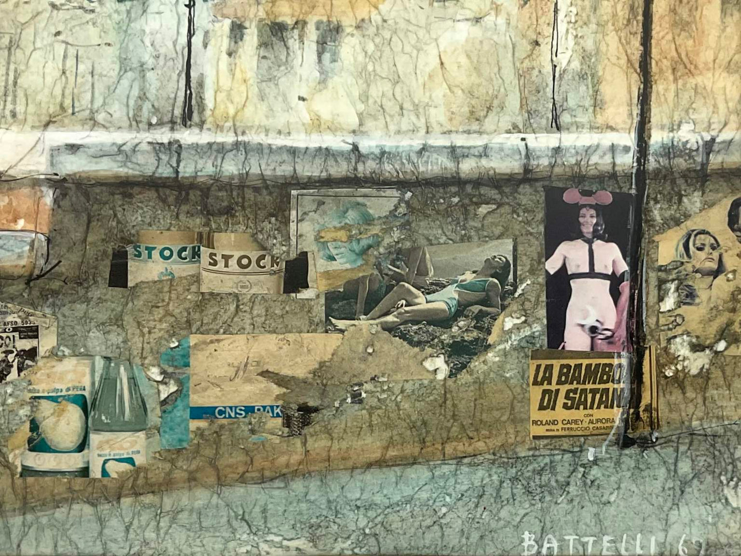Mid Century Mixed Media Italian Collage By Fausto Battelli (B. 1968)