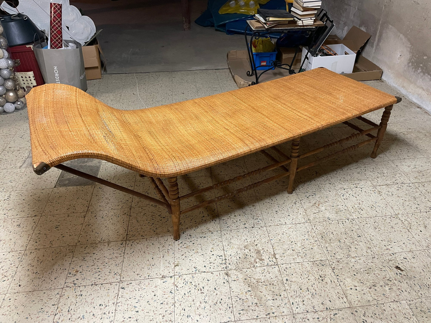 Vintage Wood And Wicker Chaise By Heywood Wakefield