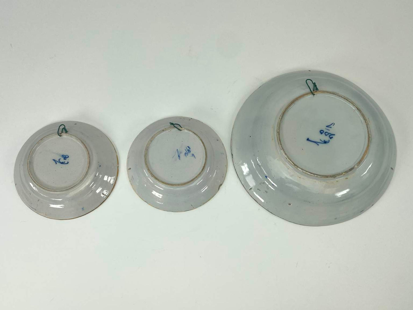 Unique 18th C Delft Blue and White Peacock Plates - 3 Pieces