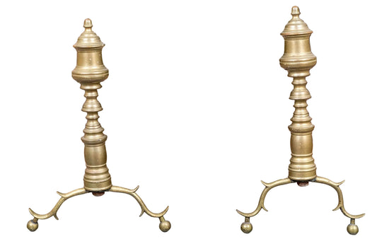 Pair of 19th Century Brass Finial Top Andirons