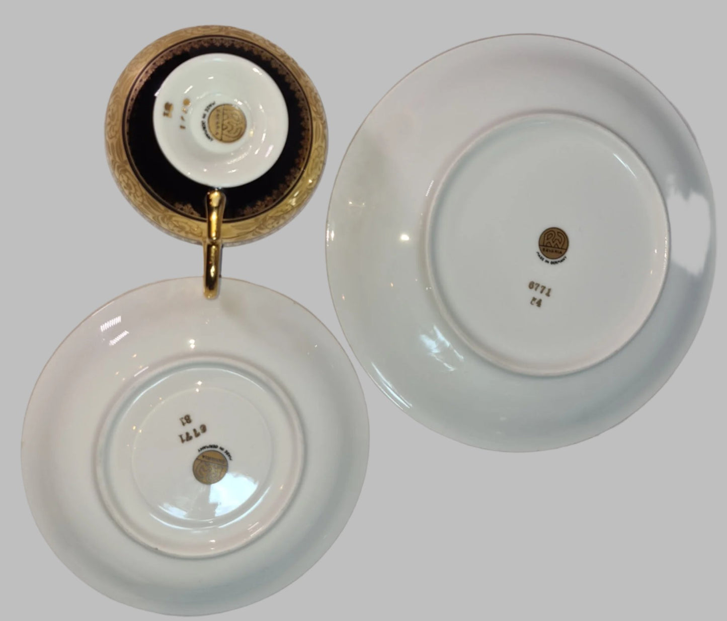Rare RW Rudolf Wachter Bavaria Black &amp; Gold #6771 Tea Cup Saucer Trio