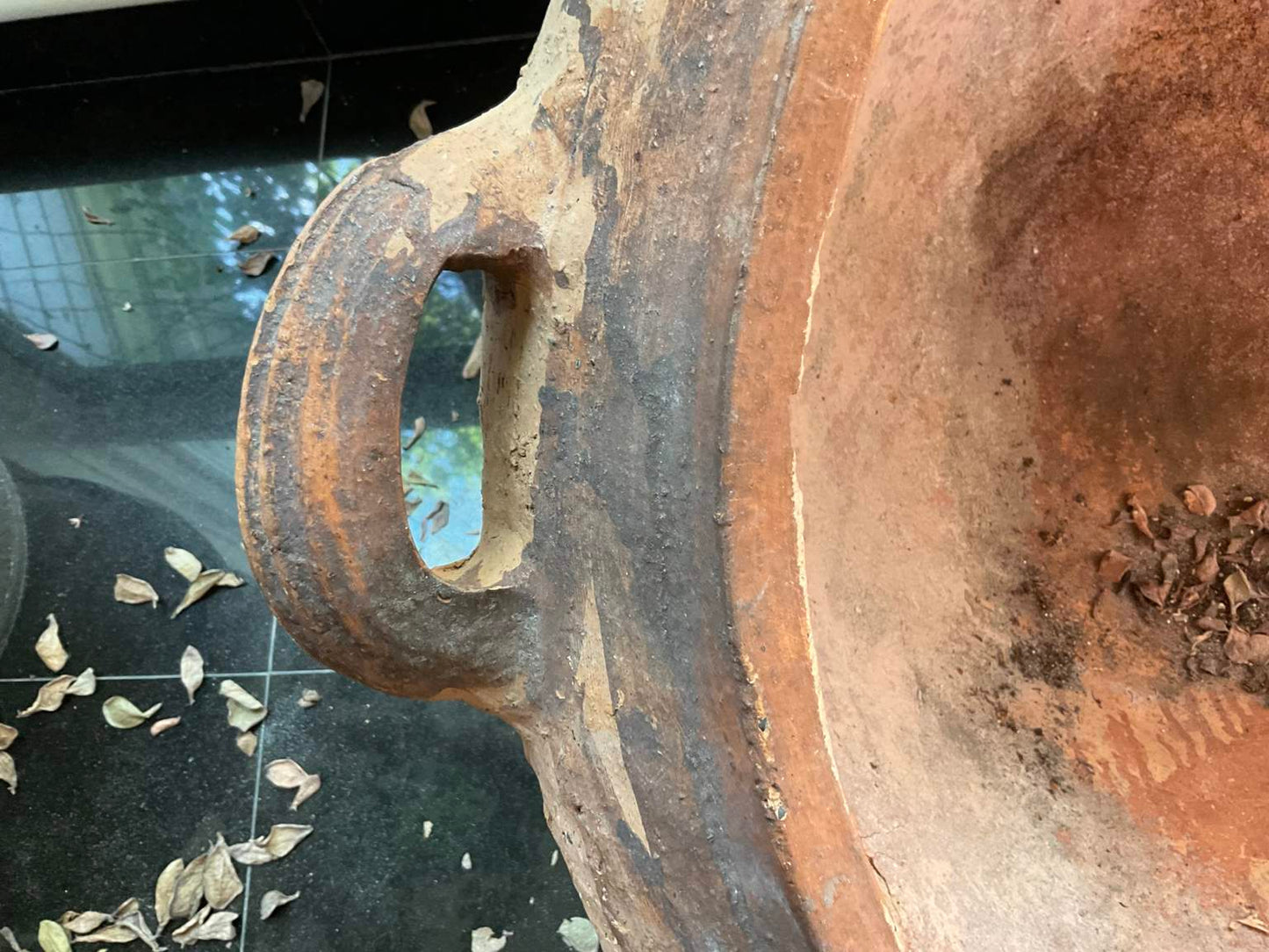 Large Antique Terracotta Vessel with Spout & Handles