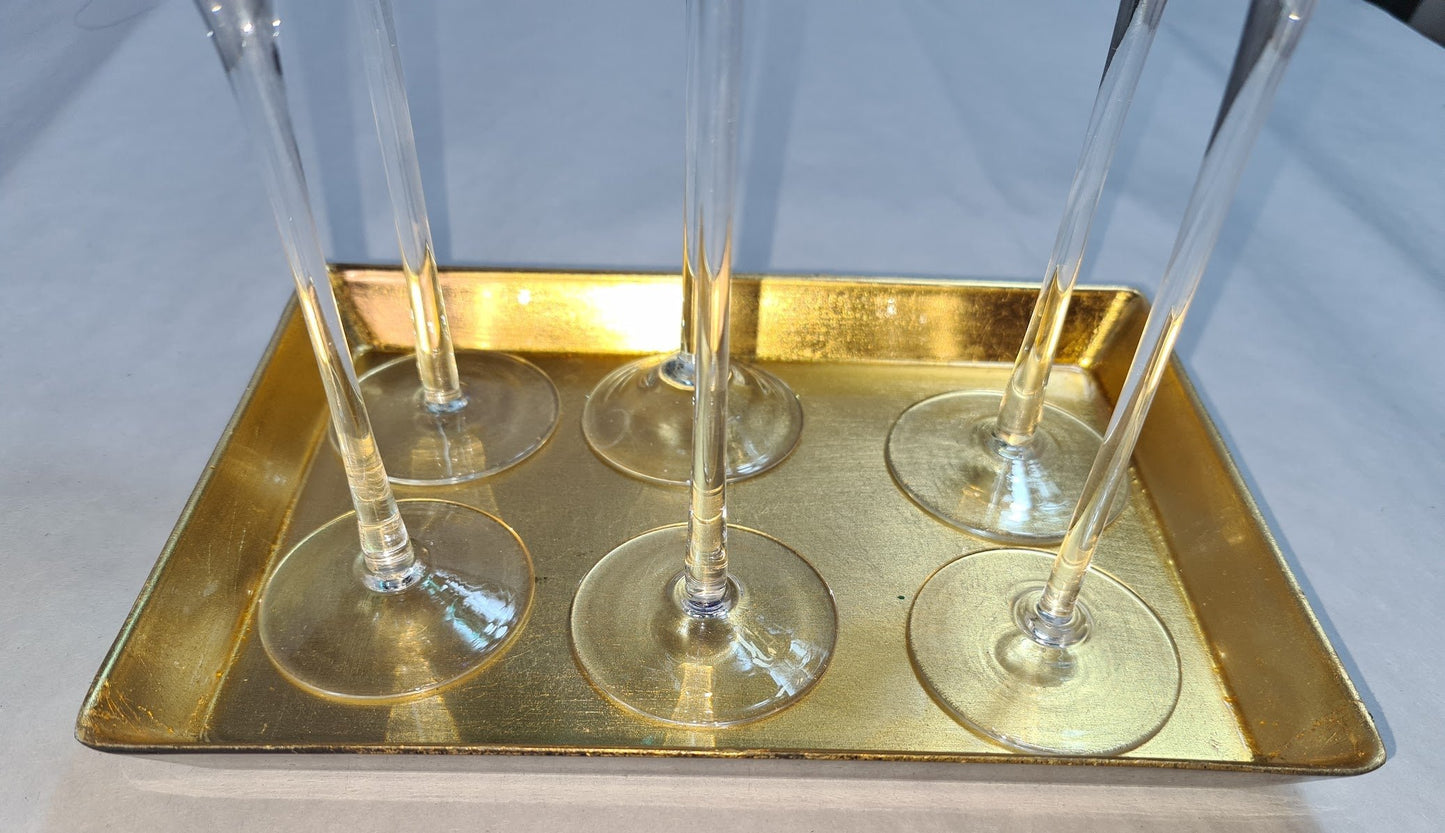 Italian Style Cordial Glasses, 1980s, Set of 5, 7" tall with lacquered tray