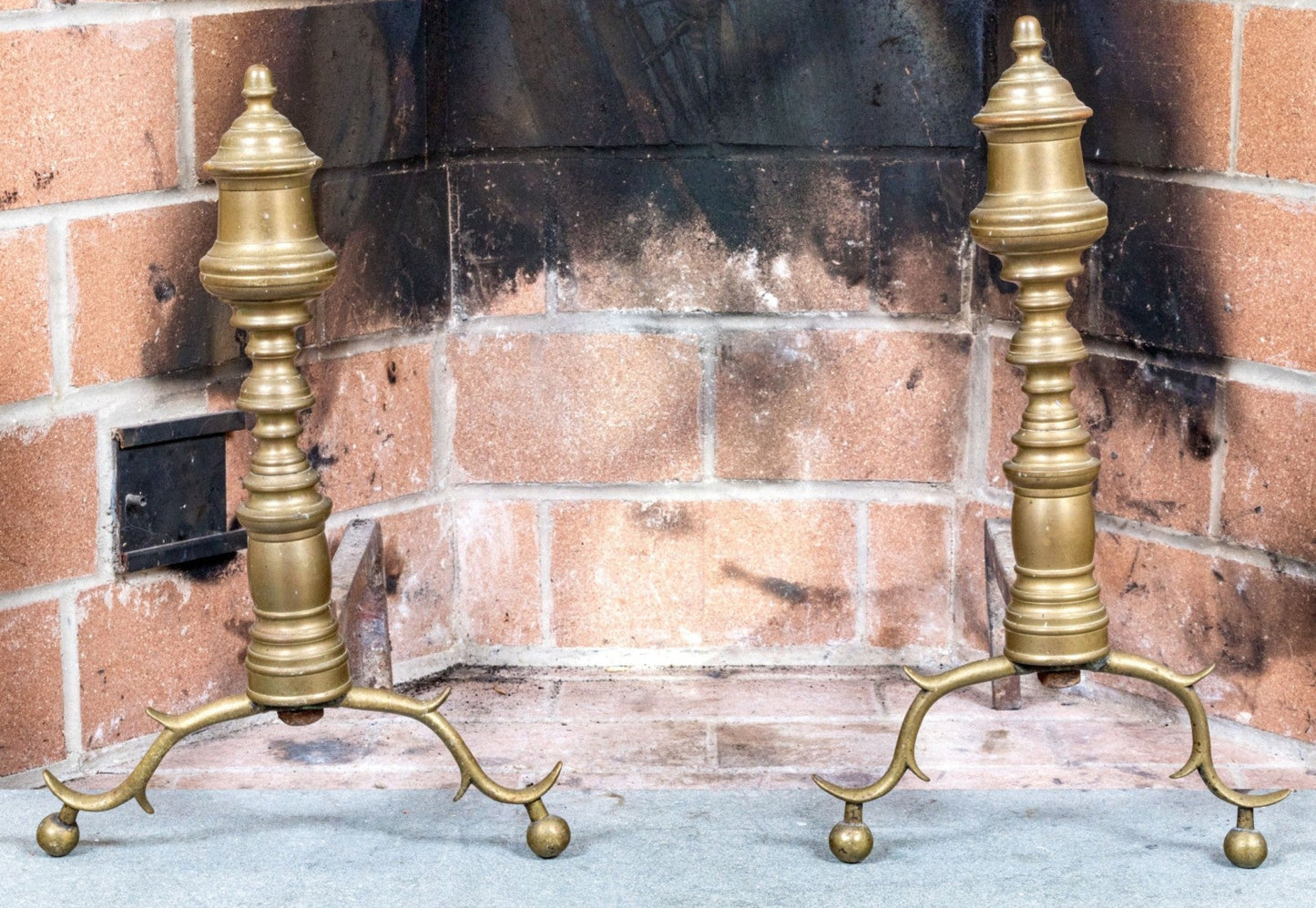 Pair Of Antique Brass And Iron Andirons