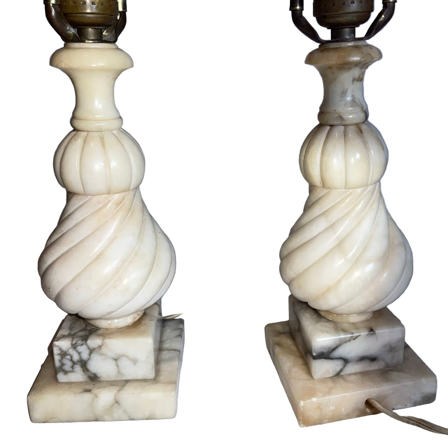 Beautiful Pair of Vintage Italian Hand Carved Alabaster Table Lamps
