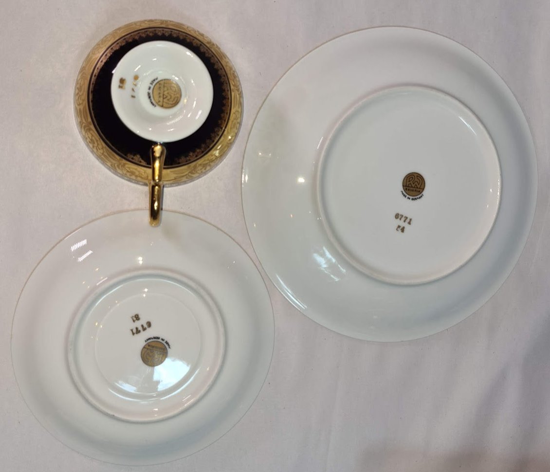 Rare RW Rudolf Wachter Bavaria Black &amp; Gold #6771 Tea Cup Saucer Trio