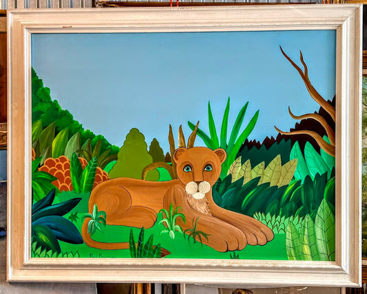 Early 20th Century Paul Boureau Lion Cub Painting on Canvas Signed by the Artist