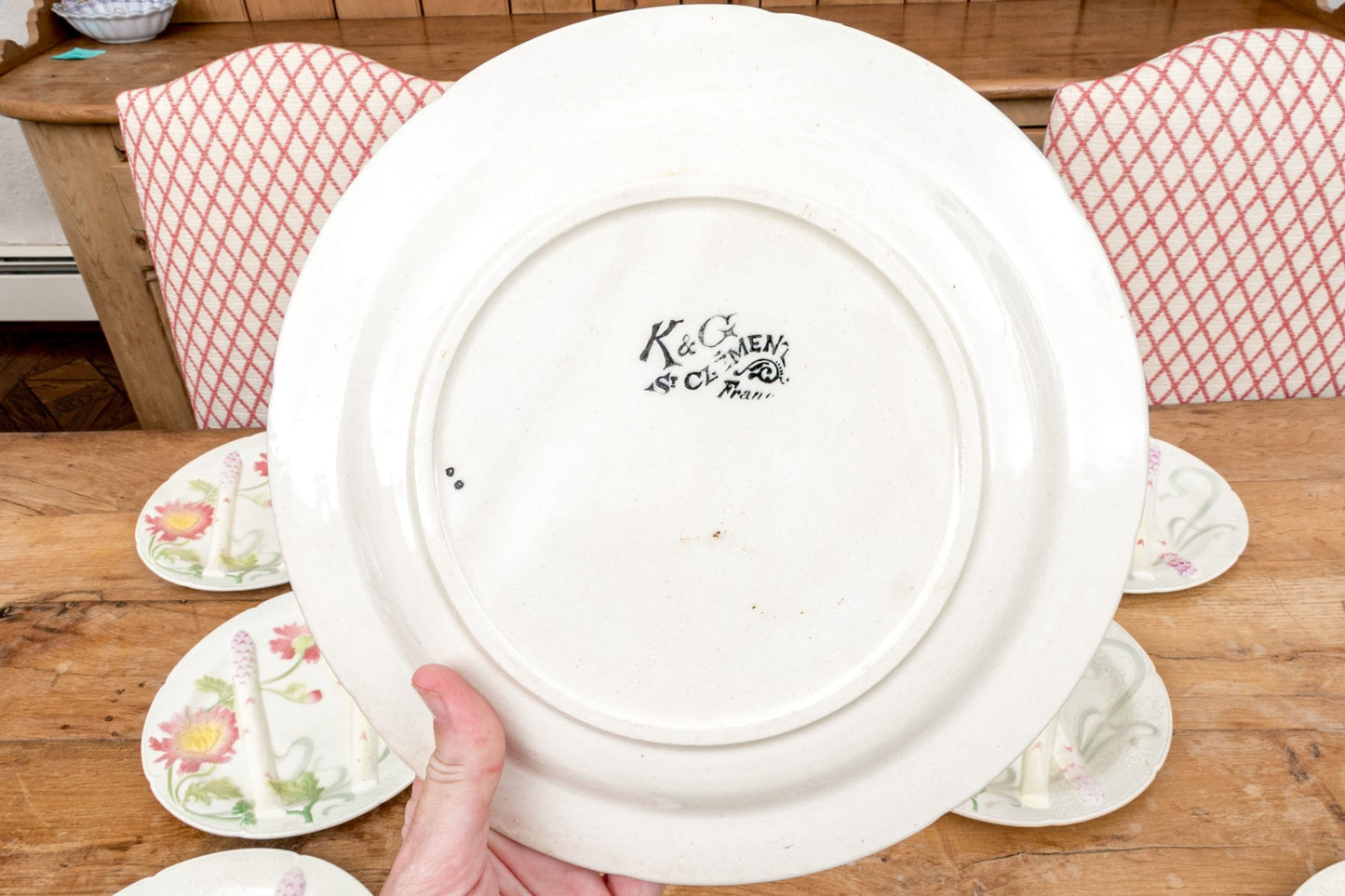 Rare Fine French Depose Asparagus Plates (12)