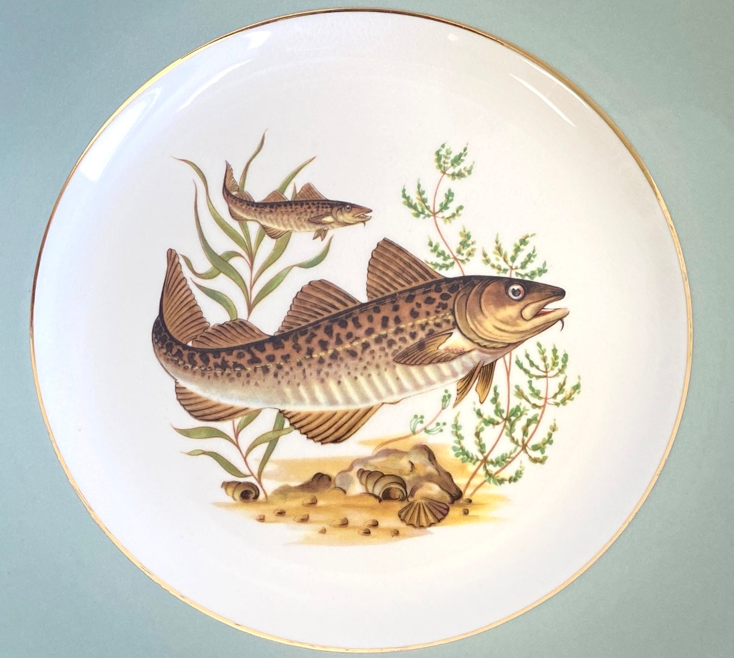 Mid Century Figgjo Flint Norwegian Fish Platter And Eight Plates