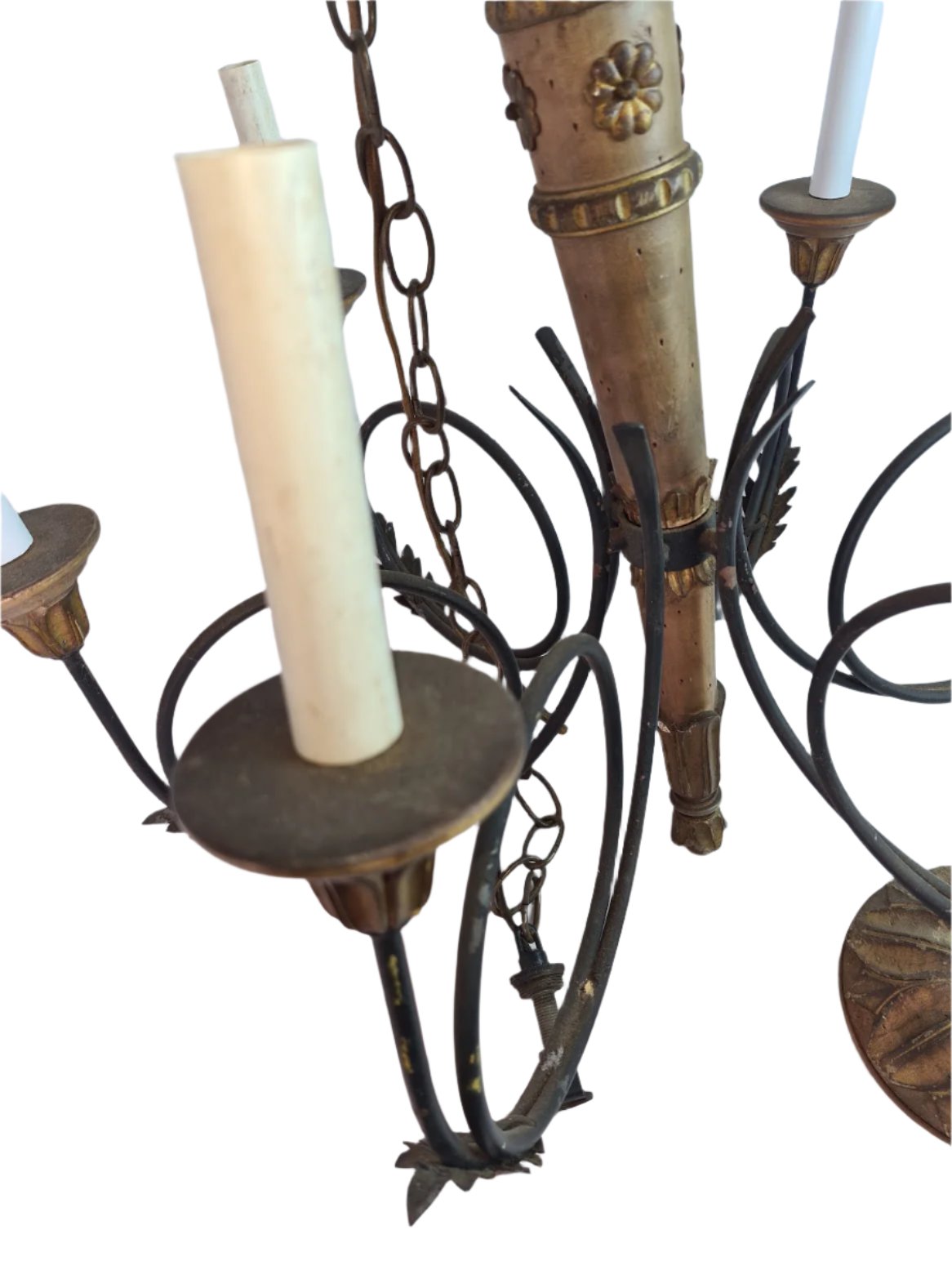 Rustic Beautifully Carved Wooden Candle Style Chandelier