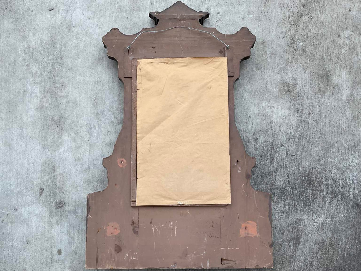 Vintage Hand Painted Wood Hall Mirror with Hooks
