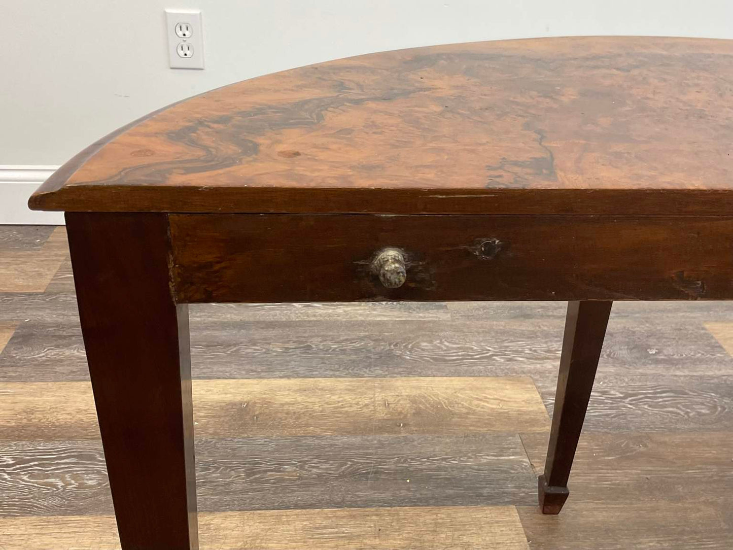 Antique George III Style Walnut Burl Demi-Lune Table/Console