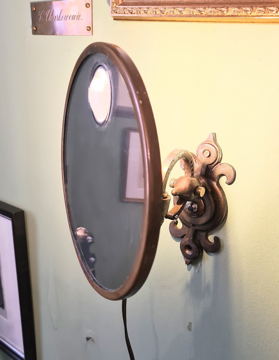 French Art Deco Illuminated Shaving Mirror, Attributed to Maison Brot, Paris, circa 1930