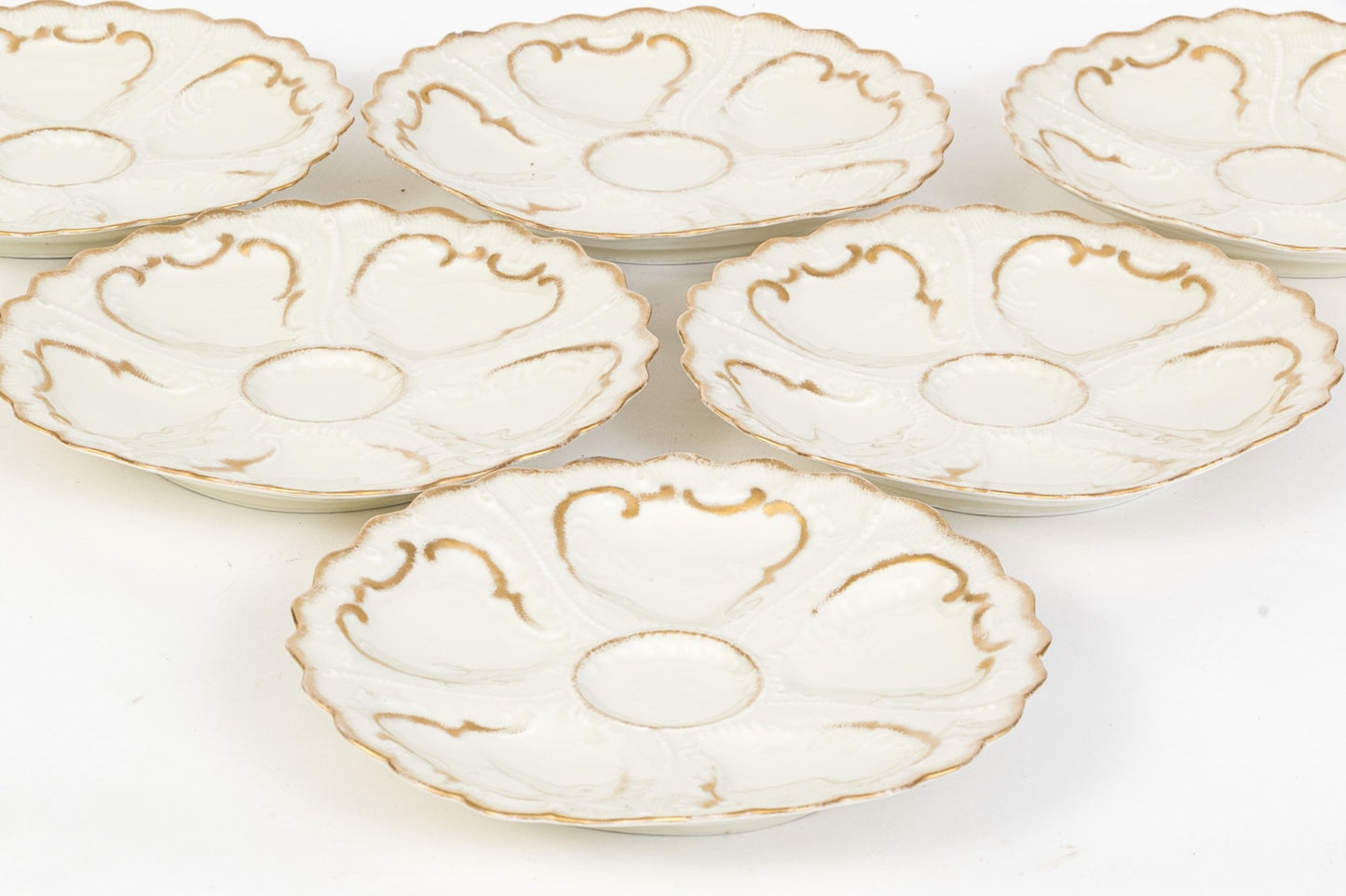 Set Of Six Antique Oyster Plates, Probably French