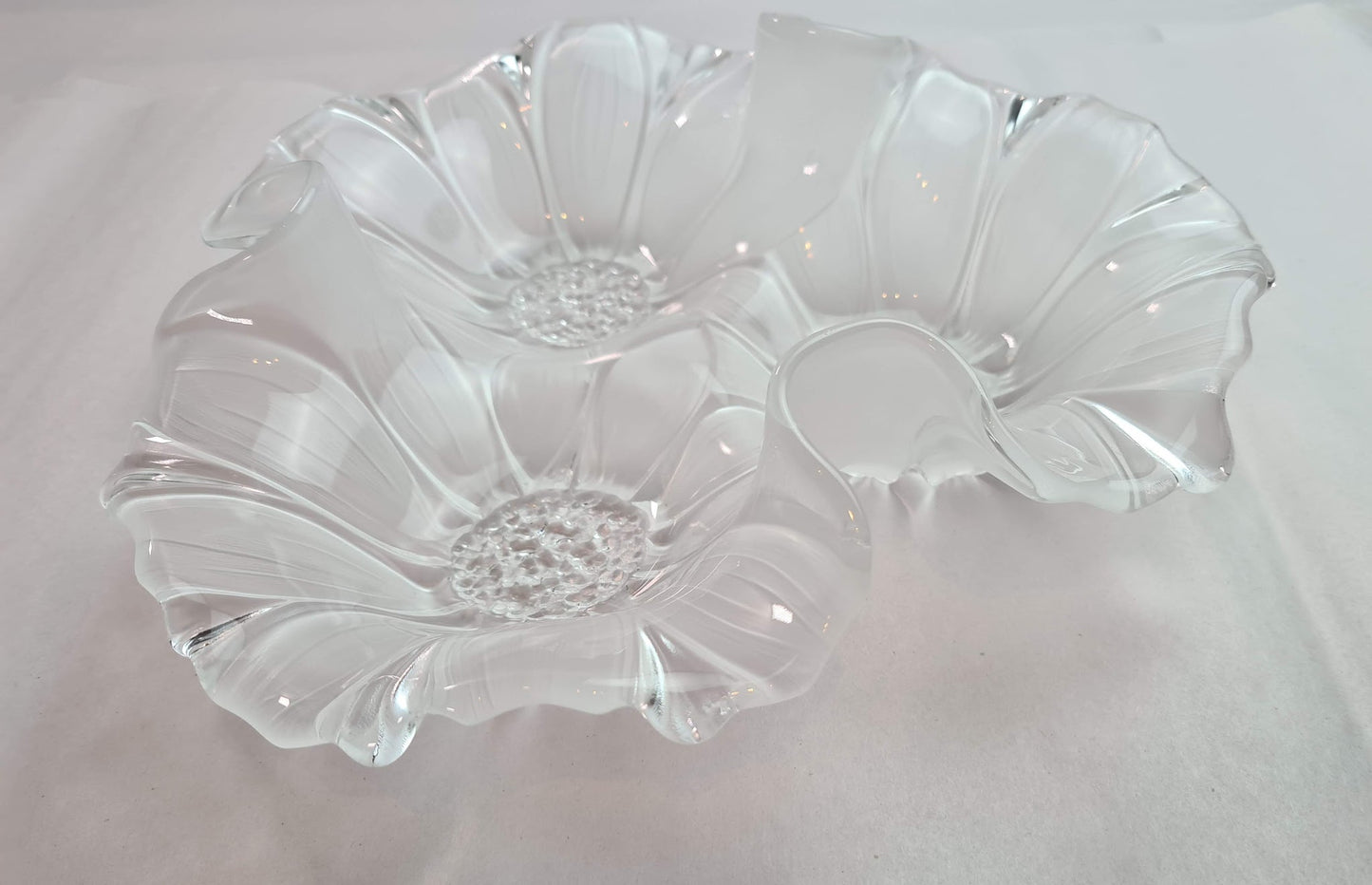 Vintage Mikasa Crystal Sunflower Frost 3 Part Divided Serving Bowl
