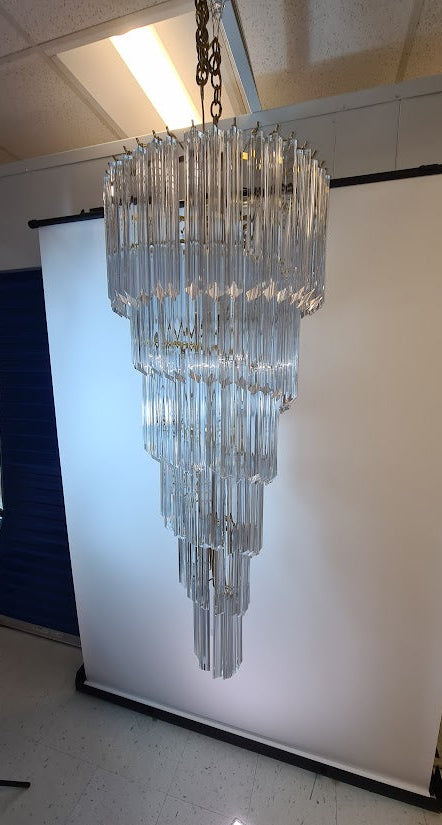 Very Large Vintage Italian Murano Glass Spiral Chandelier 55"