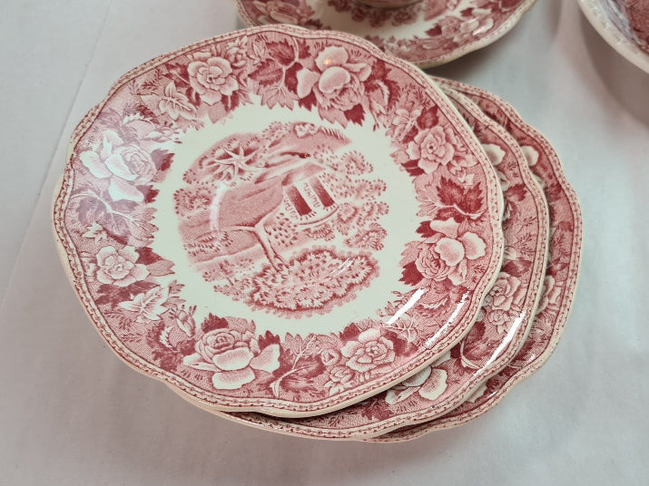 Assortment of Beautiful English Transferware Cups, Saucers, Creamer and a Tray