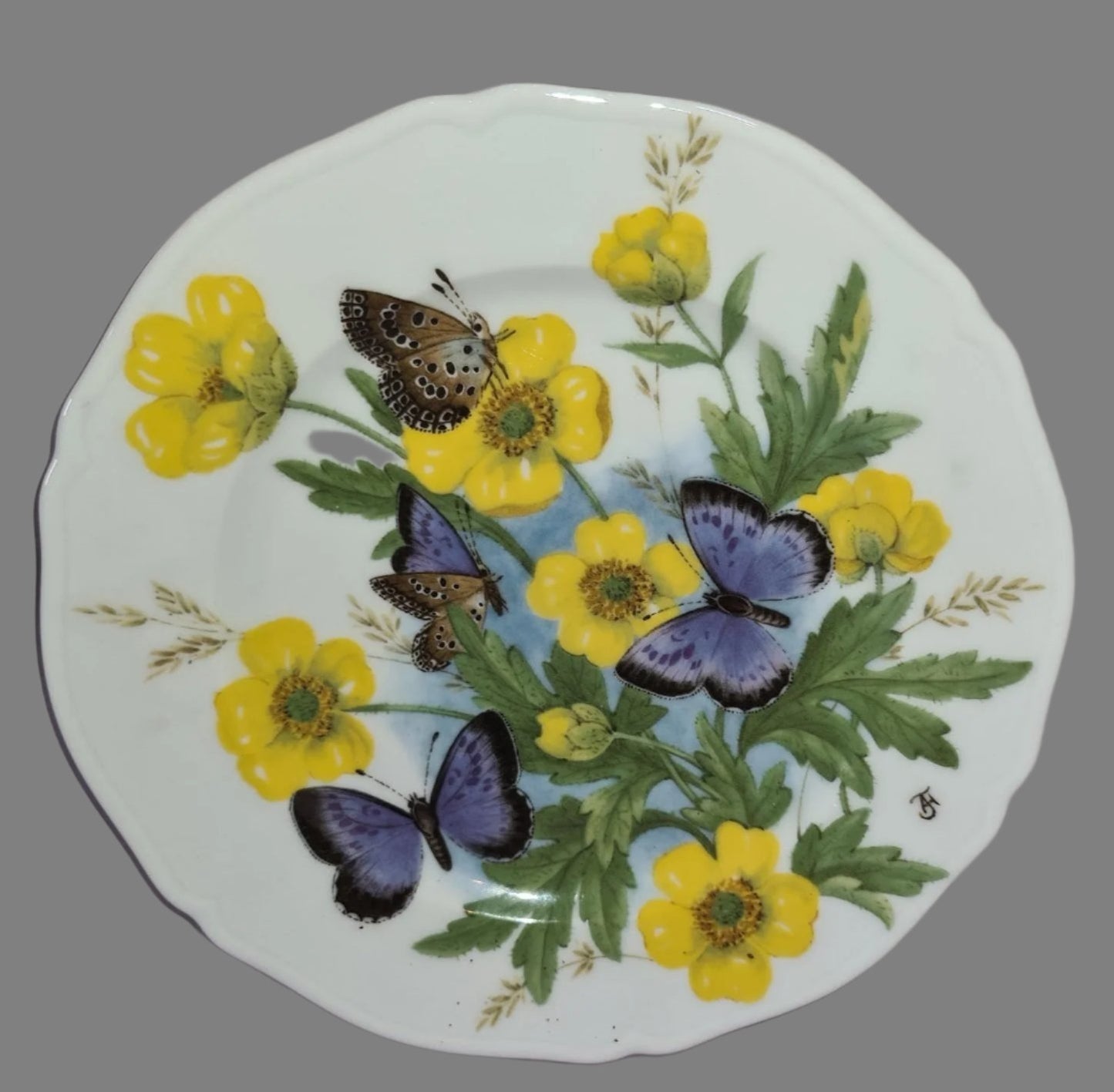 Rare Handpainted Vintage Rochard Limoges France, Butterfly Plates, Appetizer, Salad, Dessert Plate 7 1/2"