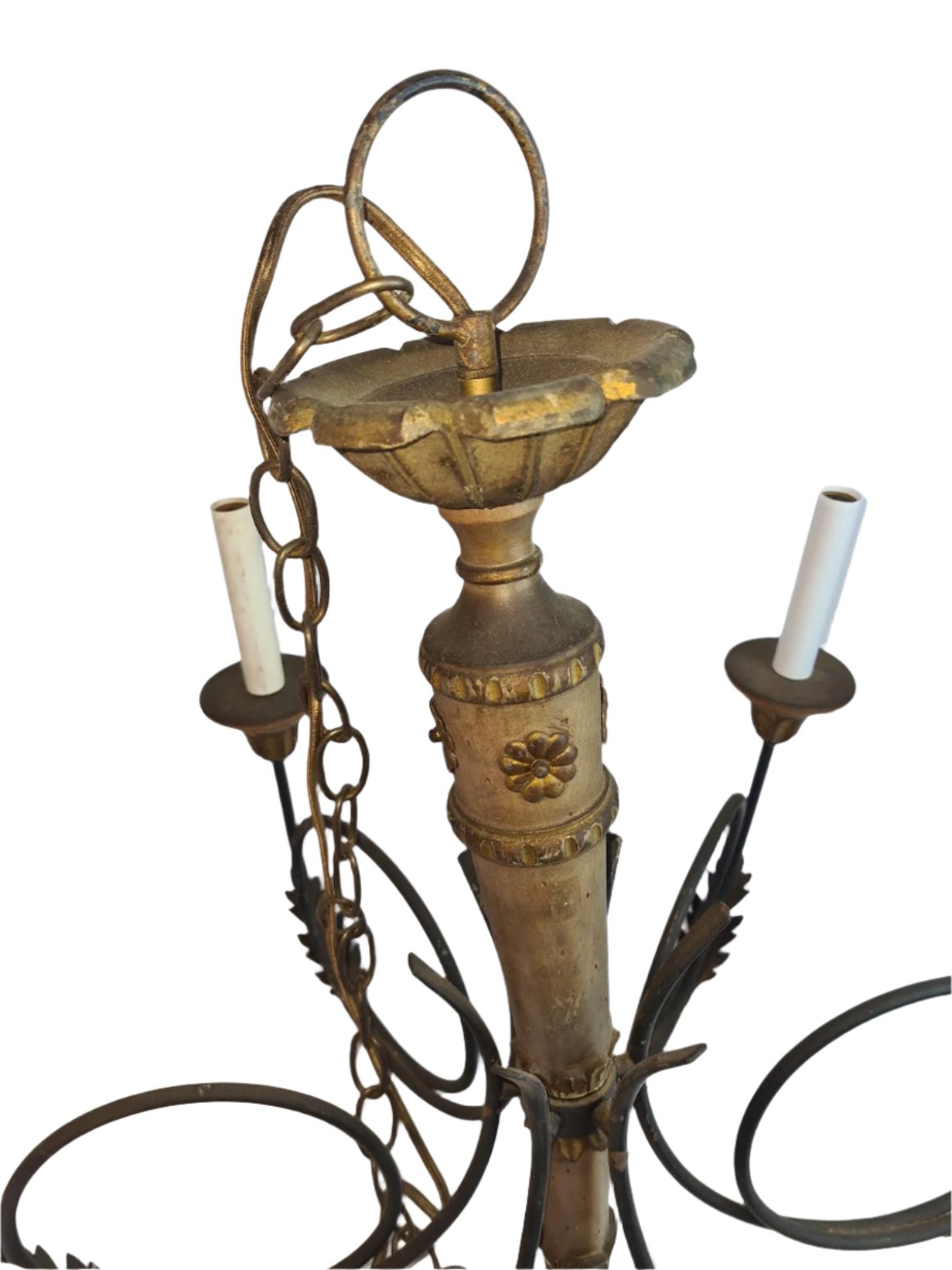 Rustic Beautifully Carved Wooden Candle Style Chandelier