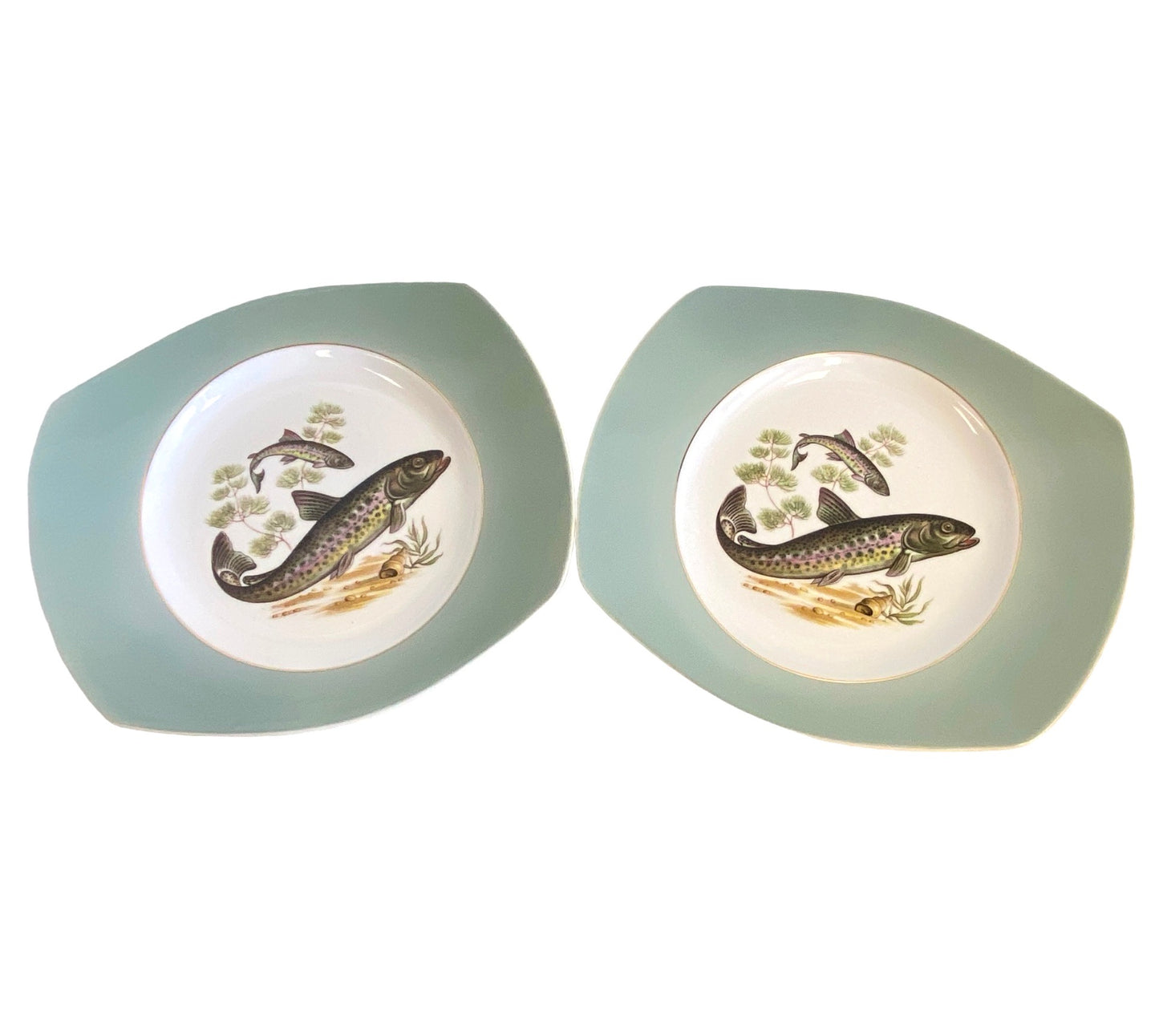 Mid Century Figgjo Flint Norwegian Fish Platter And Eight Plates