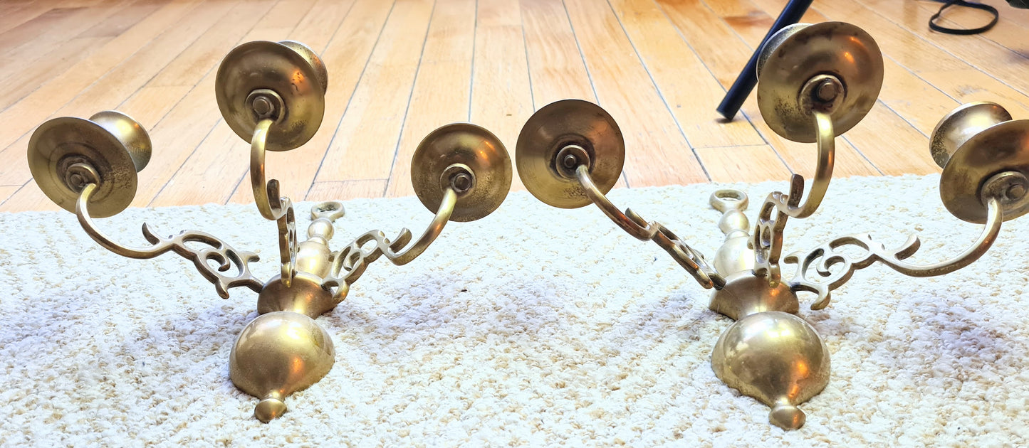 Pair of Vintage Brass Wall Sconces - Candle Holder