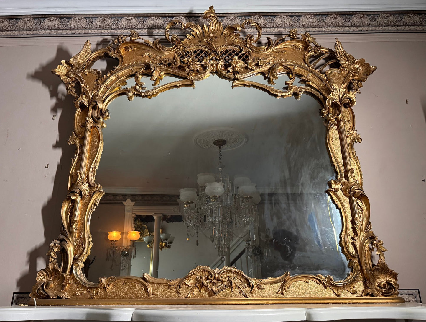 Very Large Antique Mirror, Featuring An Ornate Gilt Frame In The Louis XV Style