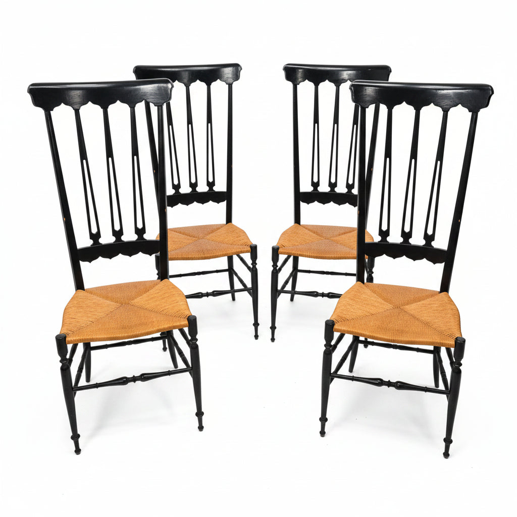 Set Of 4 Vintage Italian Chiavarina High-Back Chairs