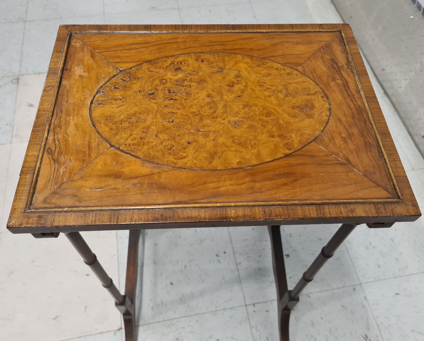 English Regency Revival Burl Wood & Inlaid Nesting Tables, Early 20th Century