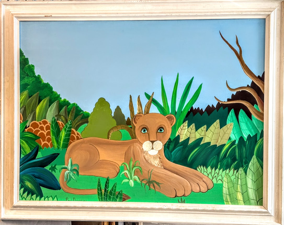 Early 20th Century Paul Boureau Lion Cub Painting on Canvas Signed by the Artist