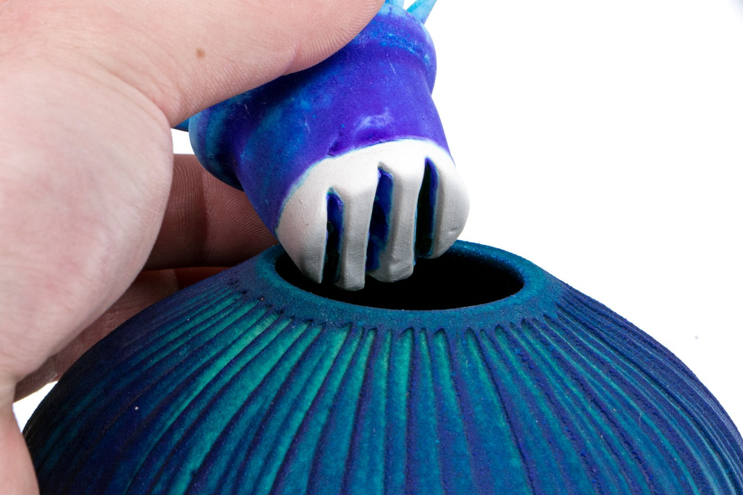 Natalie Blake (American, 20th C.) Artisanal Glazed Ceramic Vase With Spiked Lid
