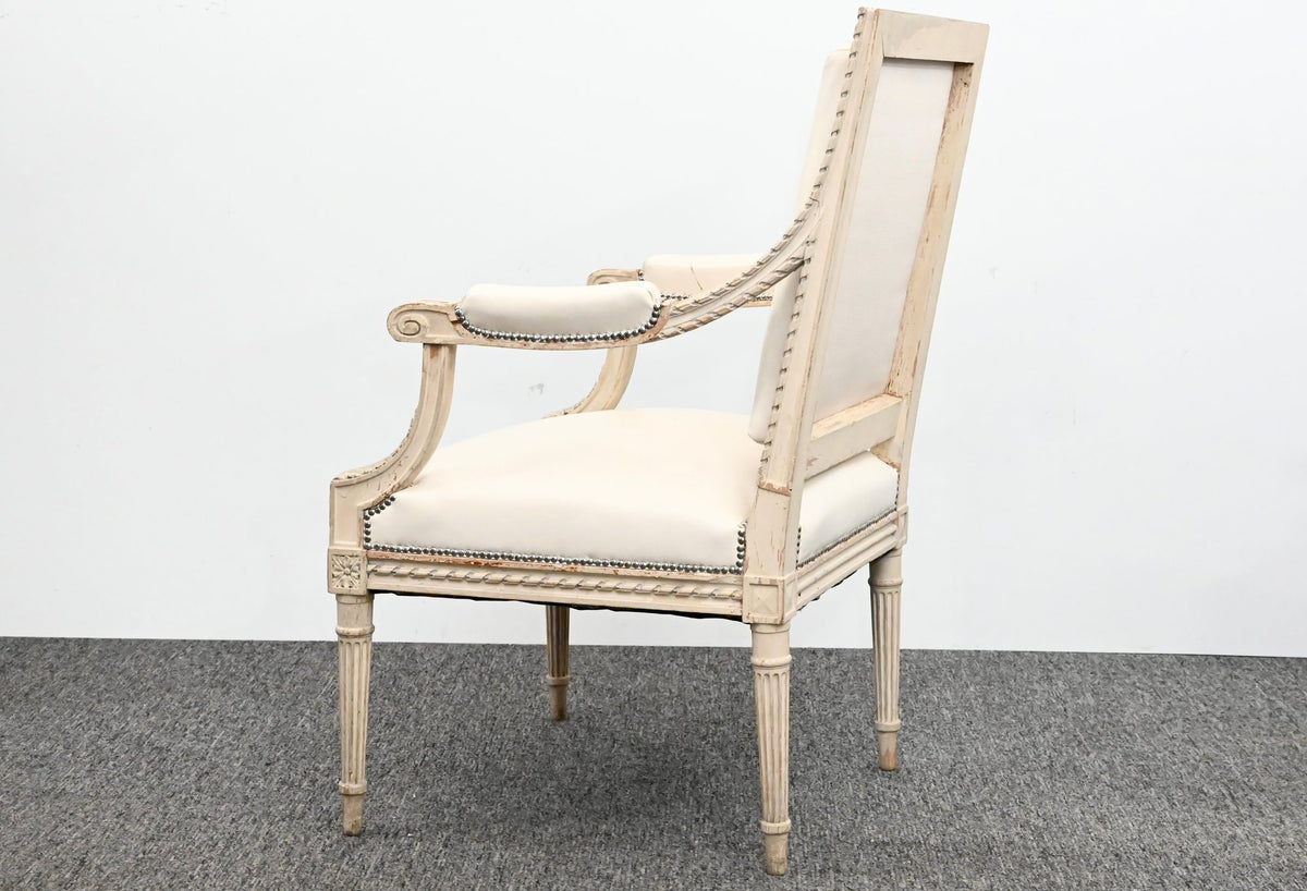 White Leather Covered Swedish Side Chair