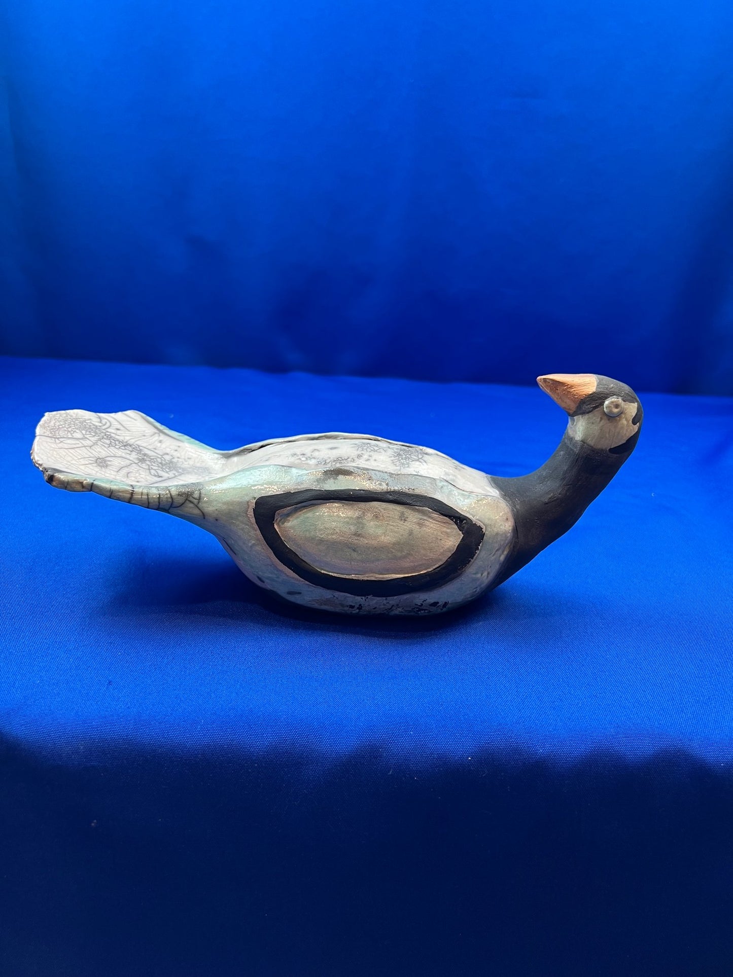 Beautiful Rare Vintage Handmade Crackle Glaze Pottery Bird - Signed