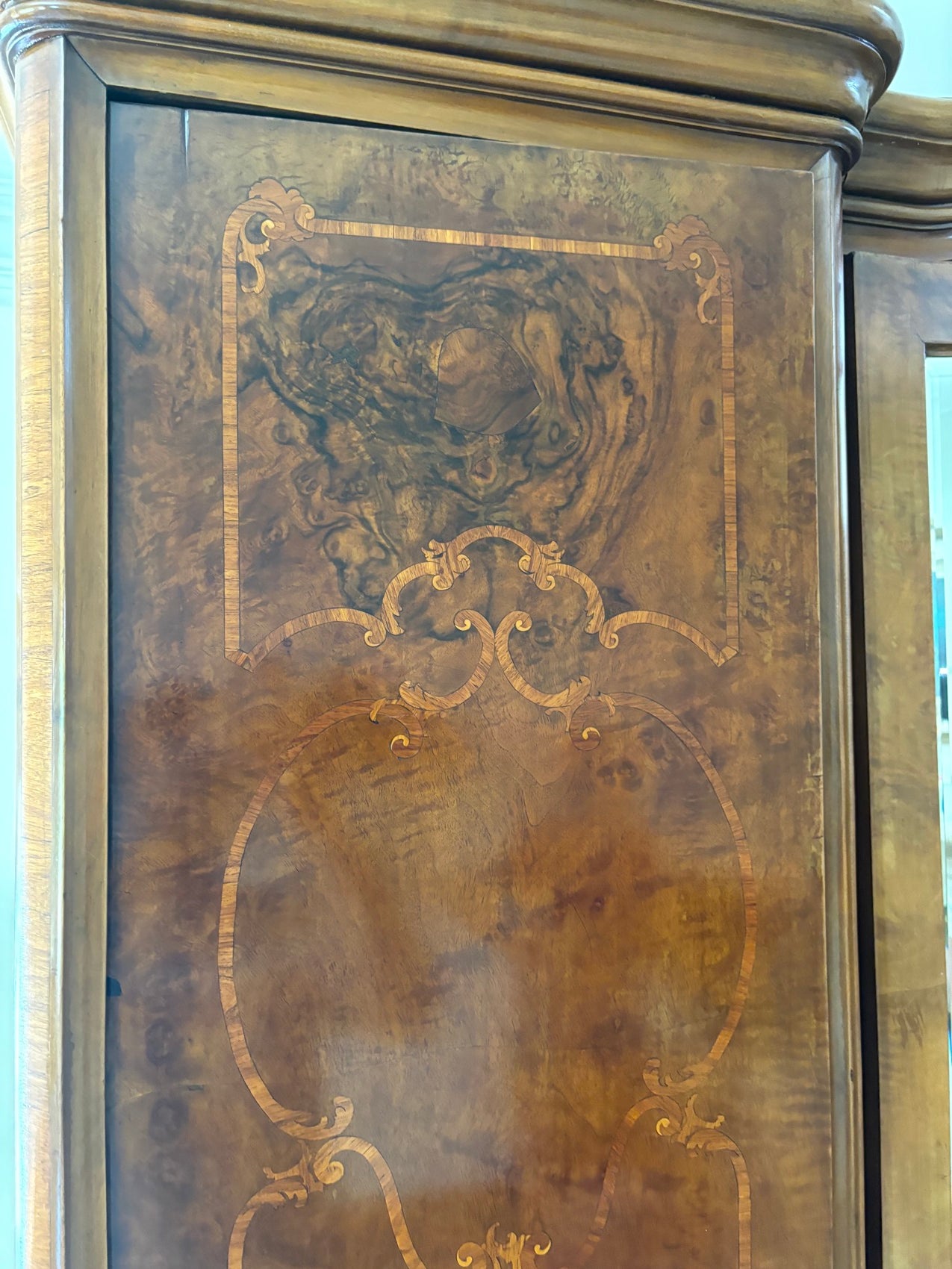 Late 19th Century Italian Bombe Form Inlaid Walnut Wardrobe Cabinet