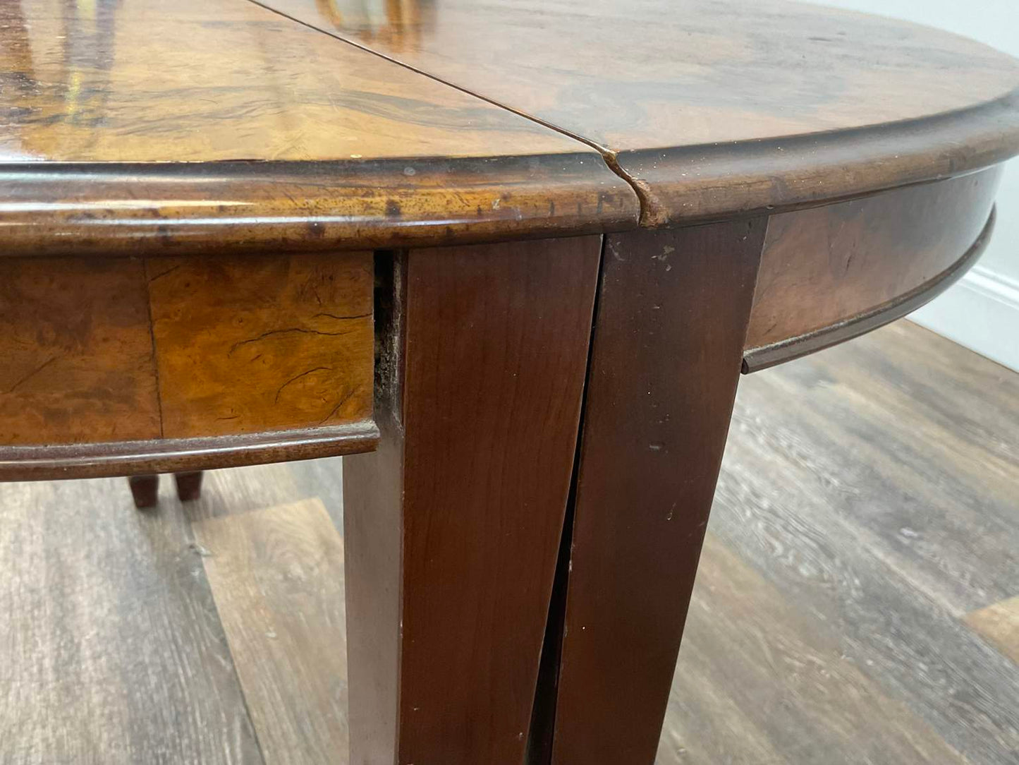 Antique George III Style Walnut Burl Demi-Lune Table/Console