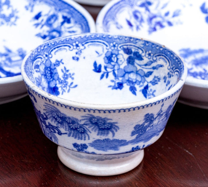 Beautiful Antique Twelve Piece English Continental Blue And White China Tea Service