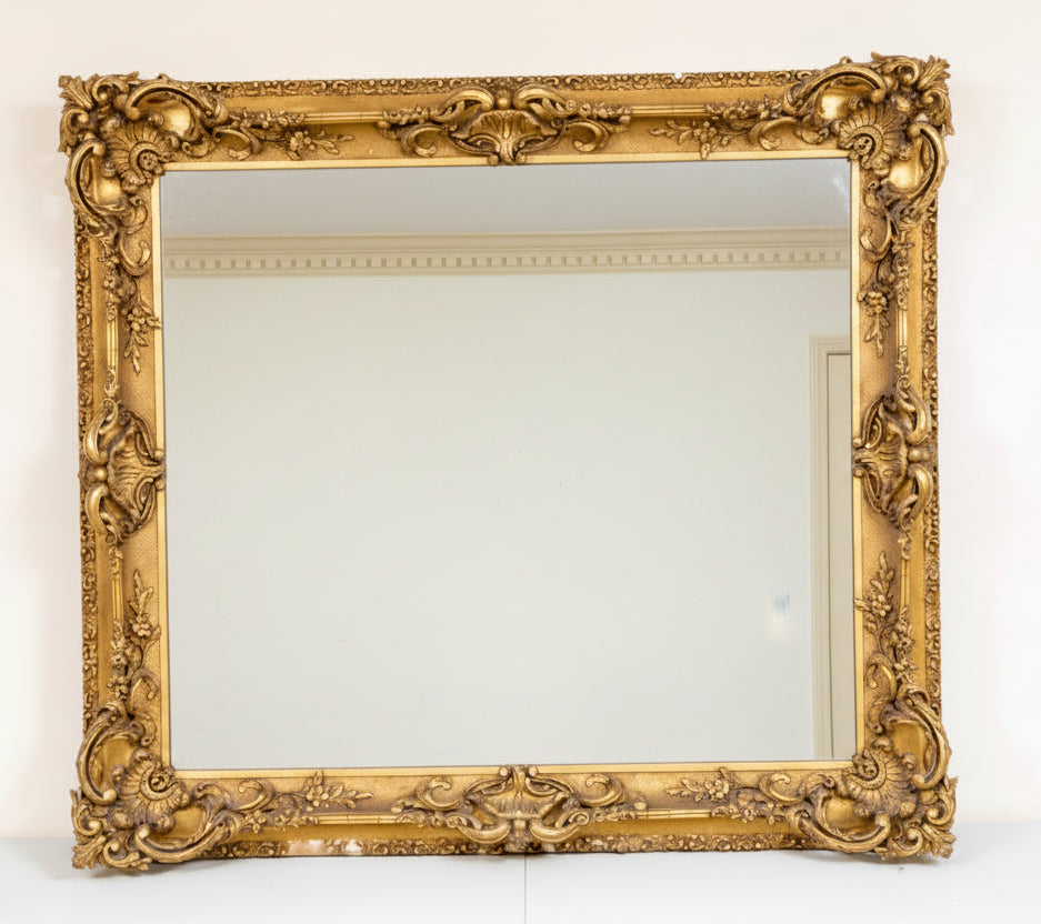 Large Victorian Rococo Revival Giltwood Wall Mirror, c. 1880, Ornately Carved Louis XV Style