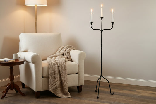 Antique Tall Wrought Iron Floor Candelabra