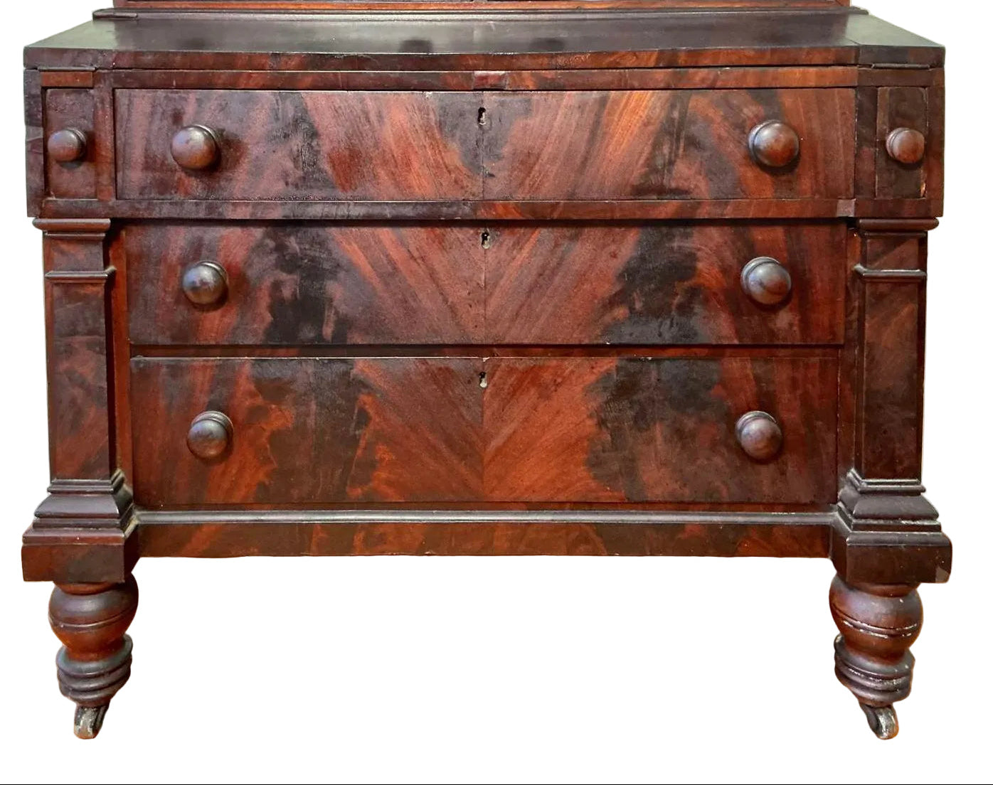 Antique American Federal Style Flame Mahogany Secretary-Bookcase Early 1800