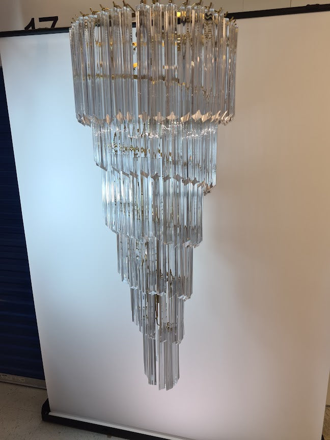Very Large Vintage Italian Murano Glass Spiral Chandelier 55"