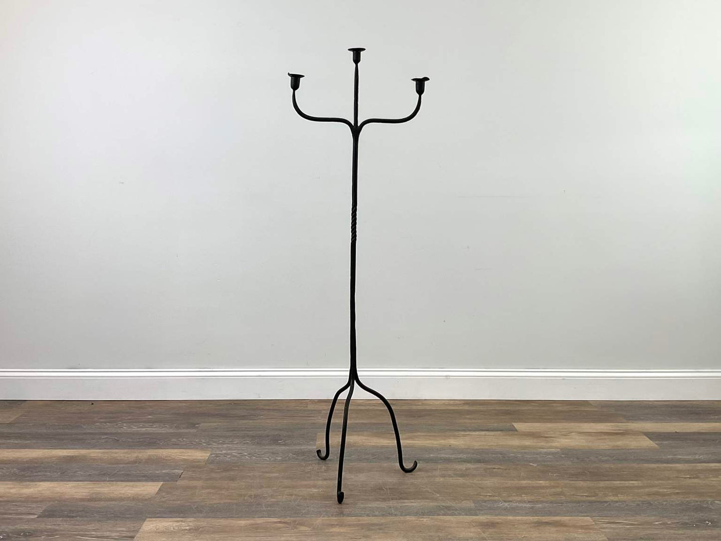 Antique Tall Wrought Iron Floor Candelabra