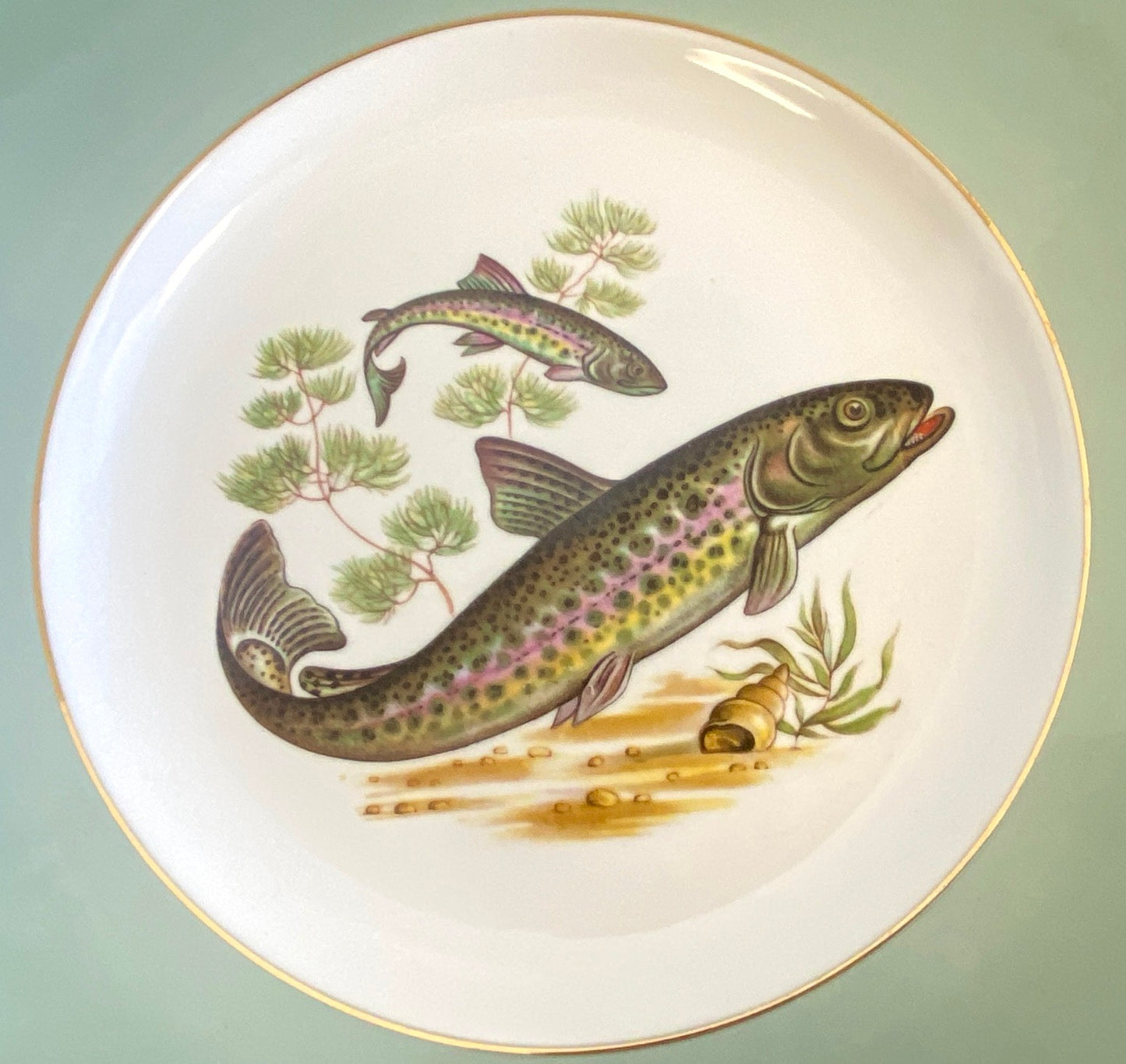 Mid Century Figgjo Flint Norwegian Fish Platter And Eight Plates