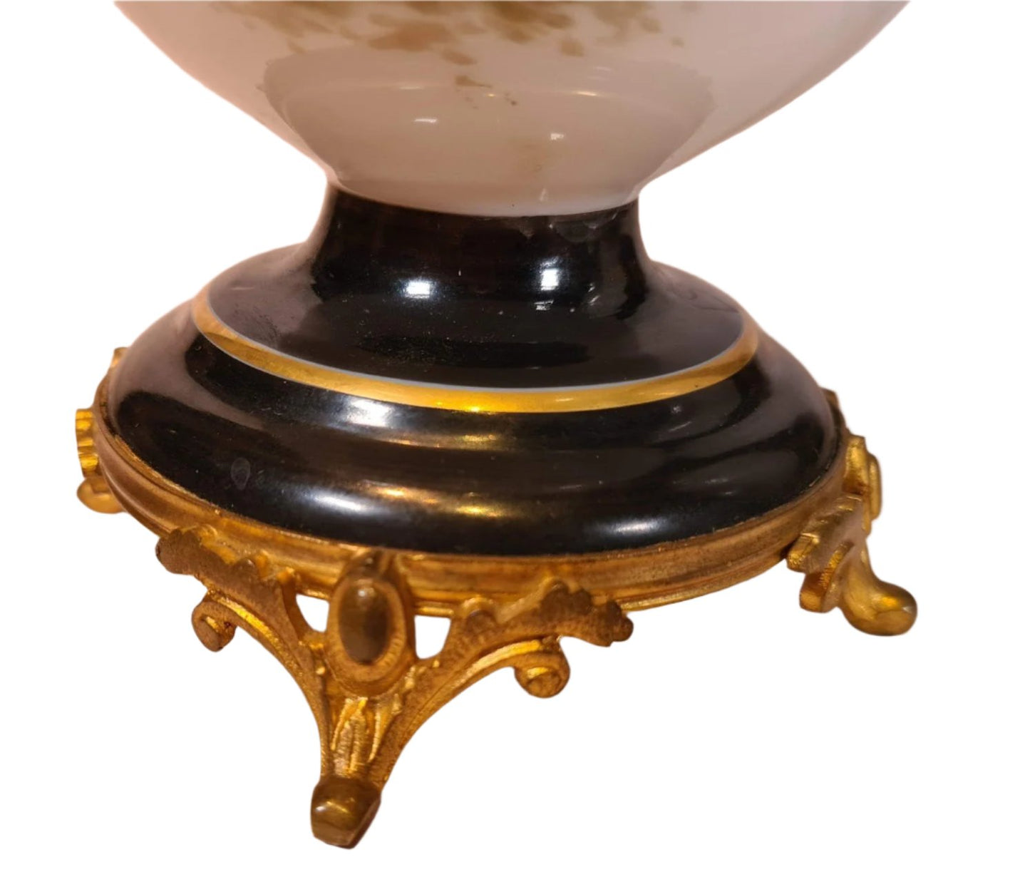 Pair French Opaline Decorated Glass Brass Mounted Vases With Hand Painted Decoration