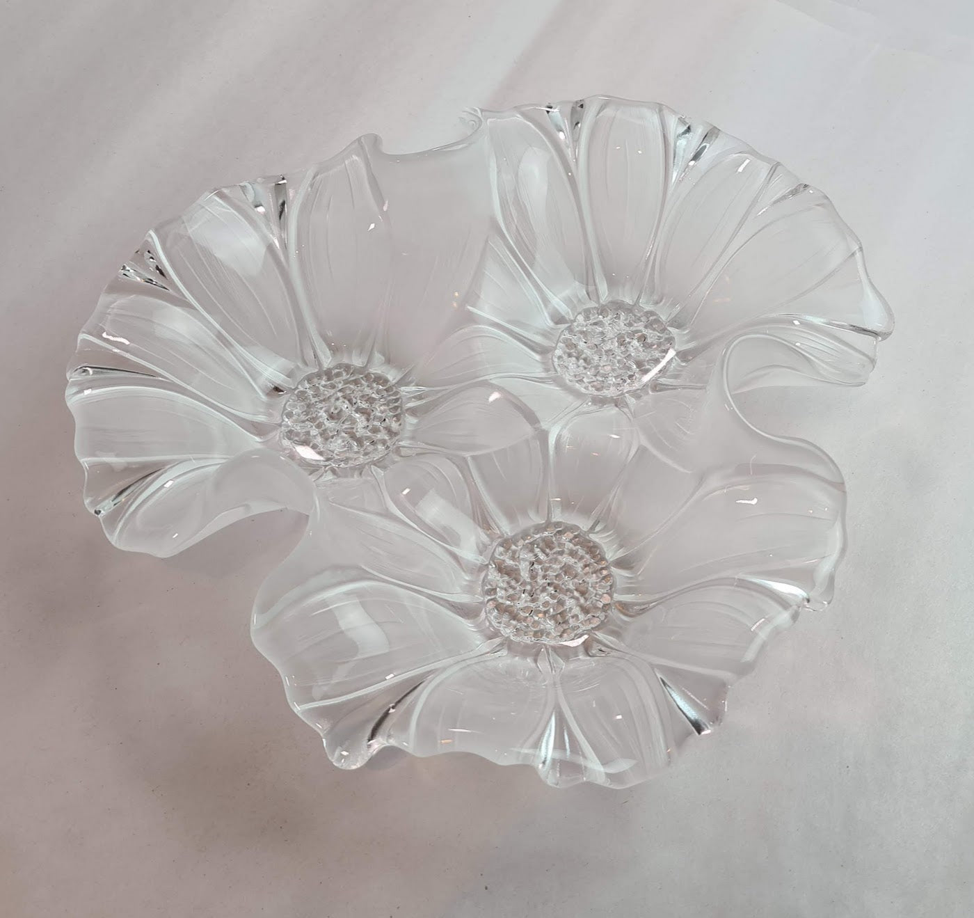 Vintage Mikasa Crystal Sunflower Frost 3 Part Divided Serving Bowl