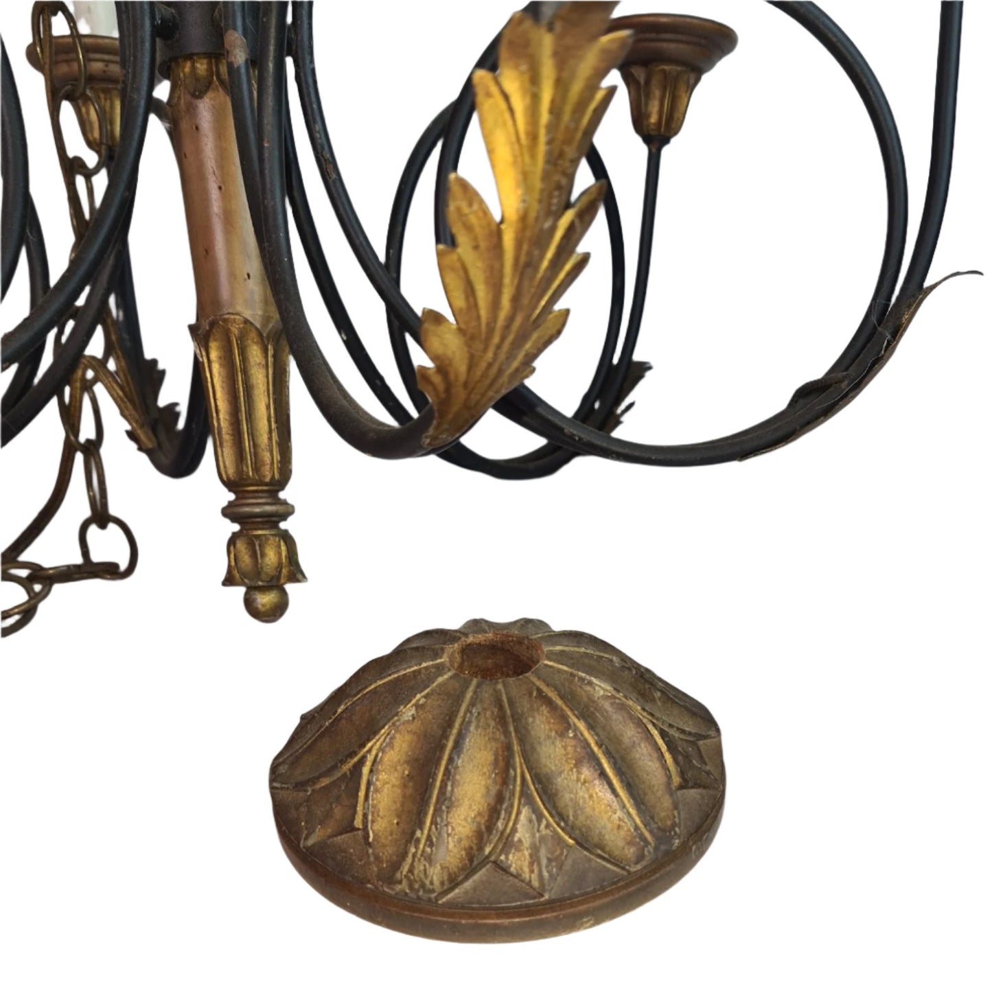 Rustic Beautifully Carved Wooden Candle Style Chandelier